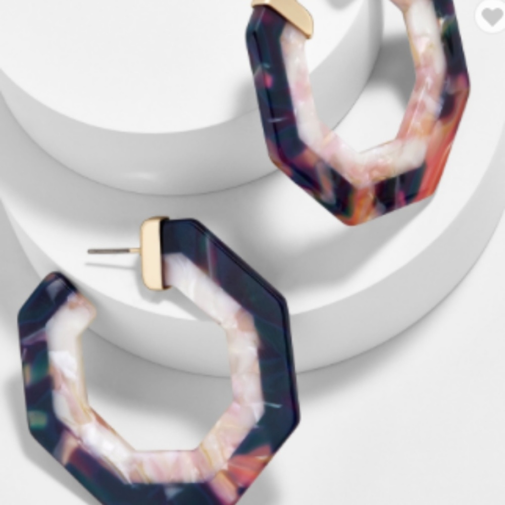 Purple Large Tortoise Shell Hexagon Hoop Earring